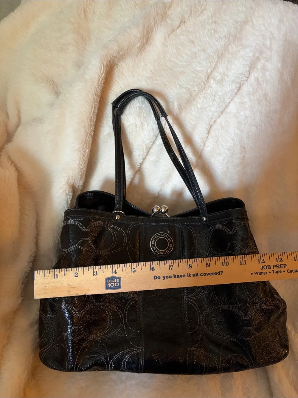 Coach Black Patent Leather Tote with Signature Graphic